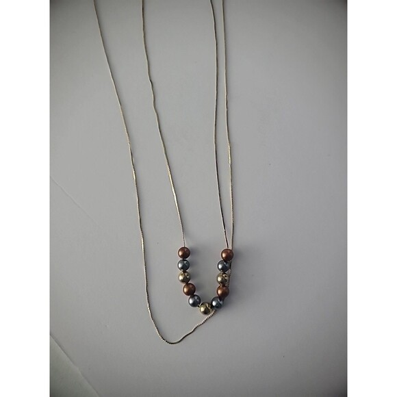 Vintage Gold Tone Multi Strand Chain Necklace Beaded Jewelry Costume - Picture 5 of 10